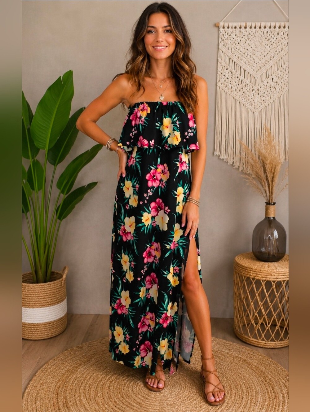 Tropical Floral Summer Maxi Dress